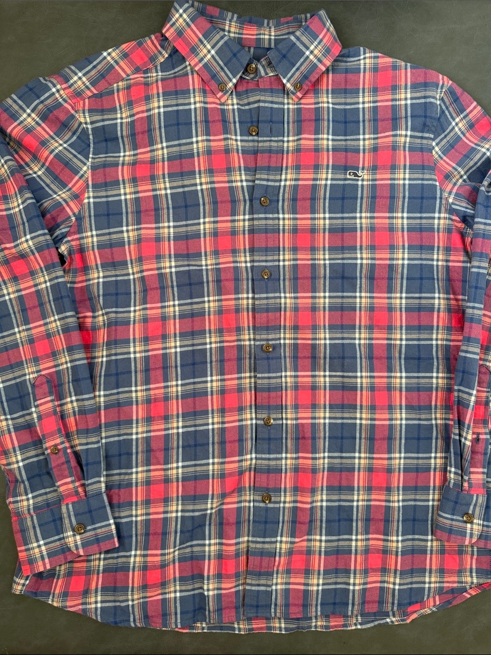Vineyard Vines Pink and Blue Plaid Button-Down Shirt Men's L